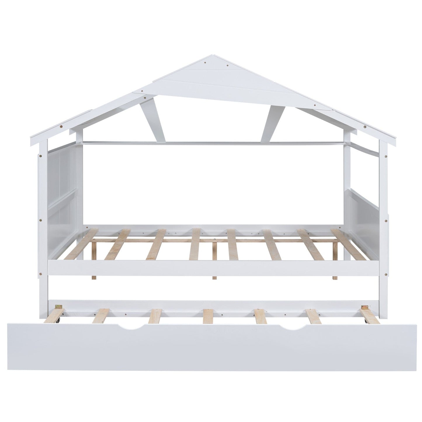 Wood Full Size House Bed with Twin Size Trundle and Storage