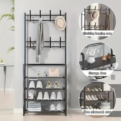 Free Standing Coat Rack  With 4-Layer Of Storage Shelves