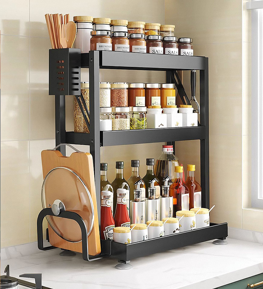 Foldable Stainless Kitchen Organizer With Utensil Cutting Board Holder