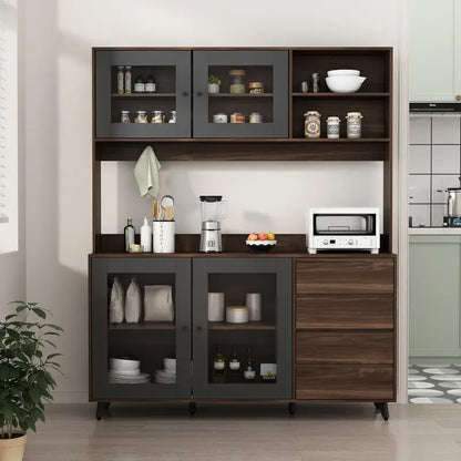 Modern Kitchen Pantry Storage Cabinet, Large Wooden Sideboard Buffet Hutch Cupboard