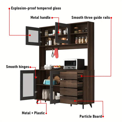 Modern Kitchen Pantry Storage Cabinet, Large Wooden Sideboard Buffet Hutch Cupboard