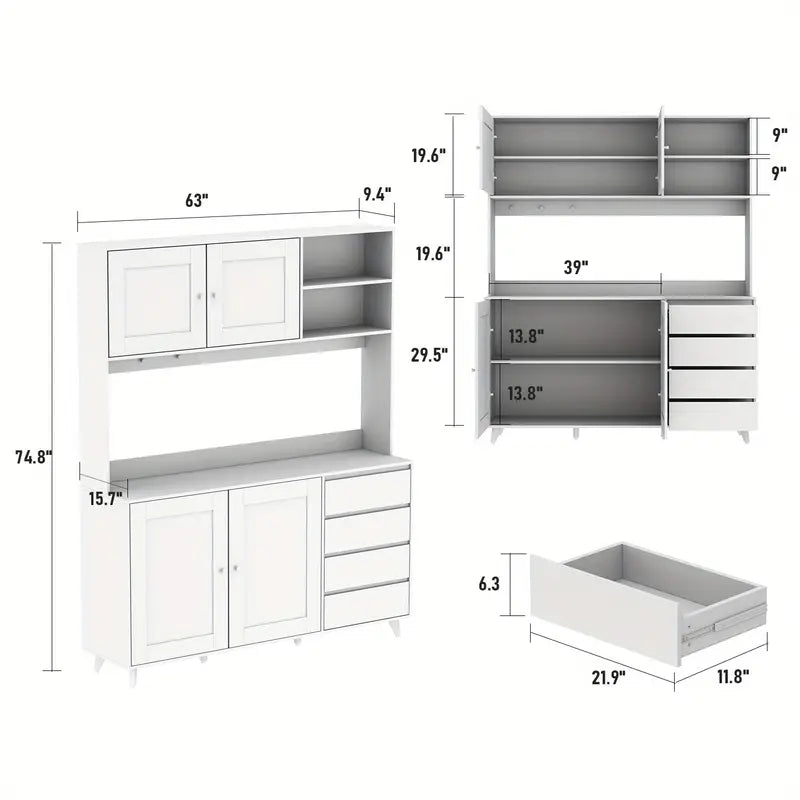 Modern Kitchen Pantry Storage Cabinet, Large Wooden Sideboard Buffet Hutch Cupboard