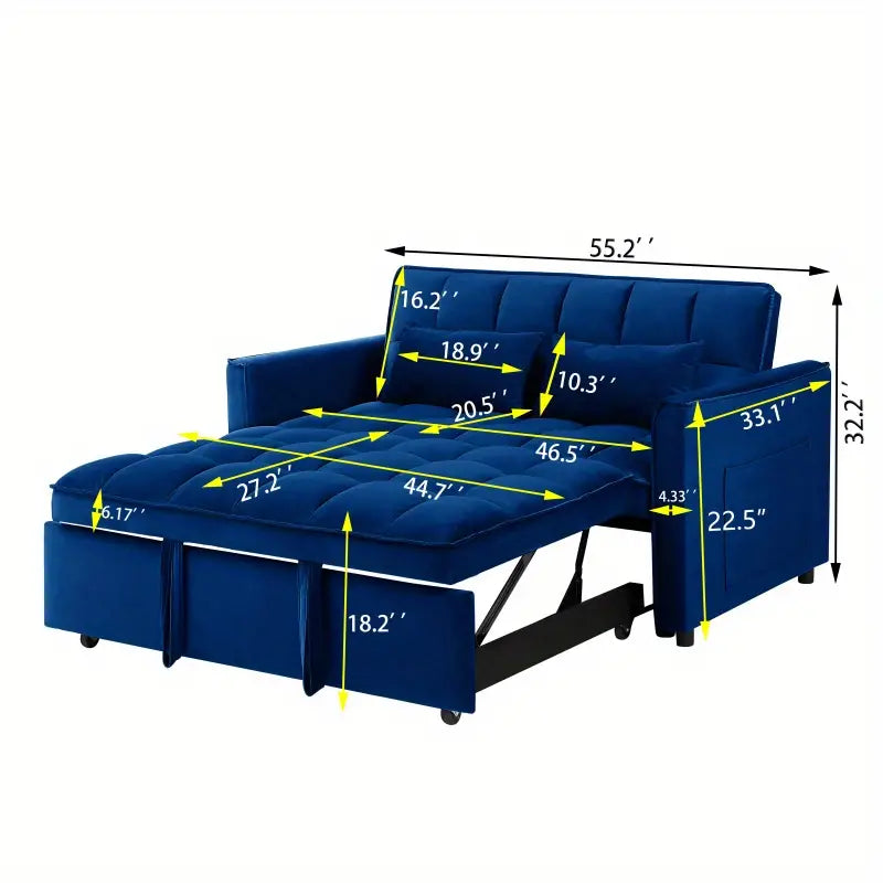 3-in-1 convertible modern velvet double sofa Futon sofa bed with adjustable back