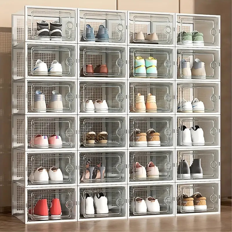 12pcs Thickened Transparent Shoe Boxes With Lid