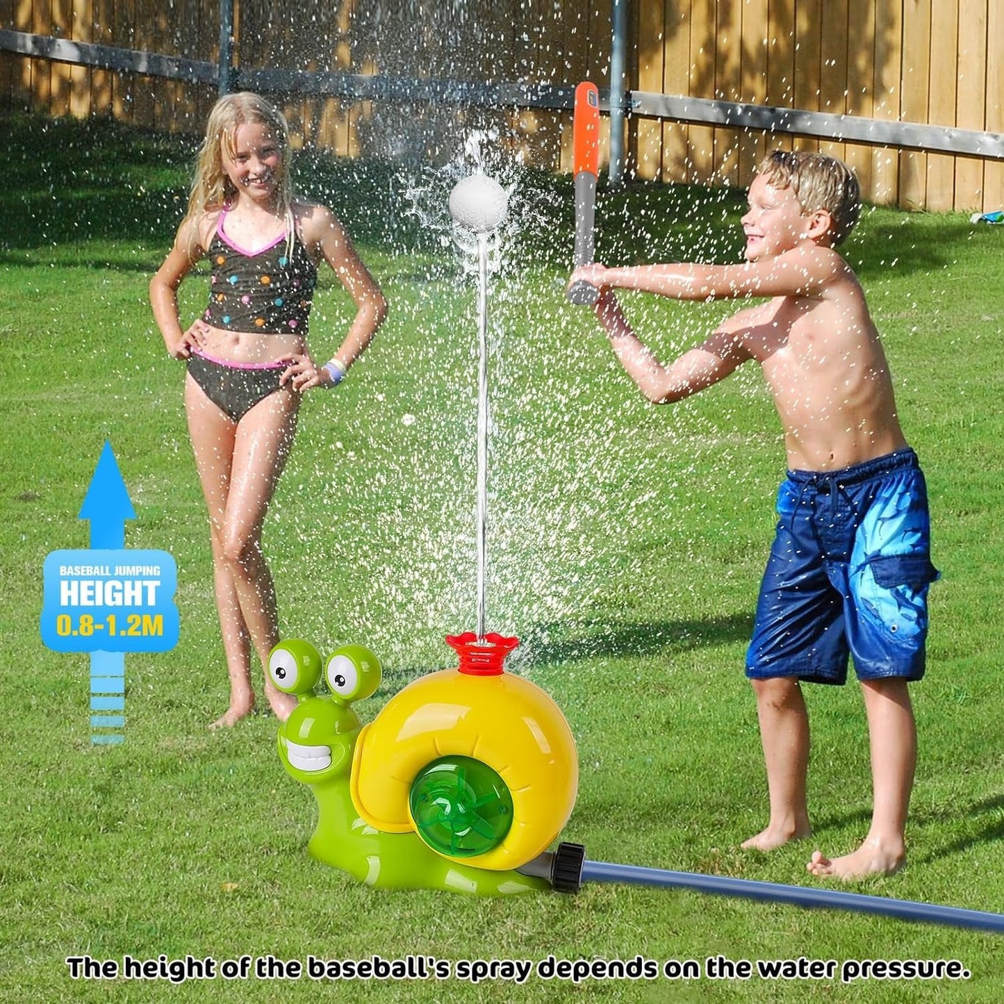 2-in-1 Water Sprinkler - Baseball Toy for Kids, 360° Rotating Spray