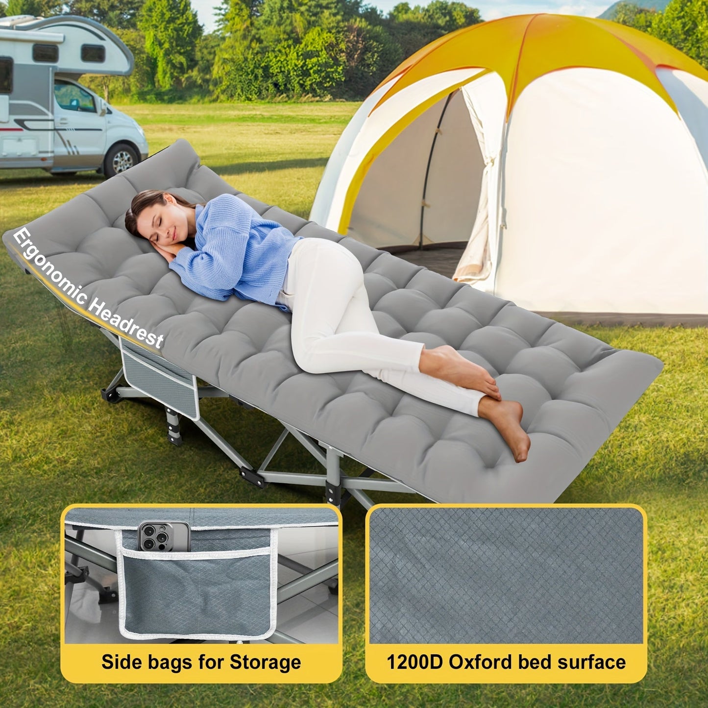 Folding Camping Cot with Mattress