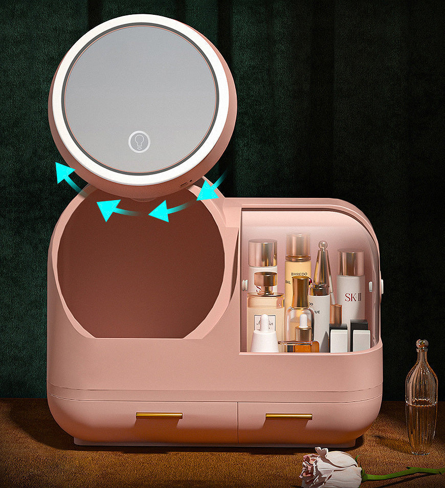 Makeup Storage Organizer Box with Led Lighted Mirror