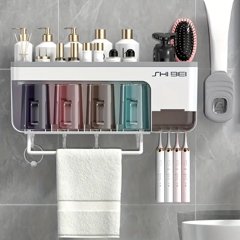 Toilet Toothbrush Holder Mouthwash Cup Storage Box With Hook