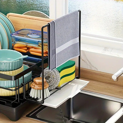 Countertop Layer Dish Drying Rack With Drain Tray And Utensil Holders