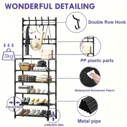 Free Standing Coat Rack  With 4-Layer Of Storage Shelves