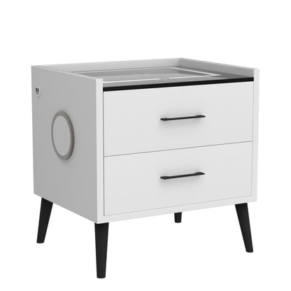 Smart LED Nightstand with 2 Drawers Charging Station Bluetooth Speaker