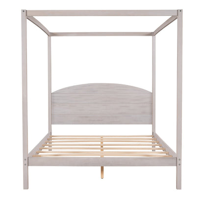 Queen Size Canopy Platform Bed with Headboard and Support Legs