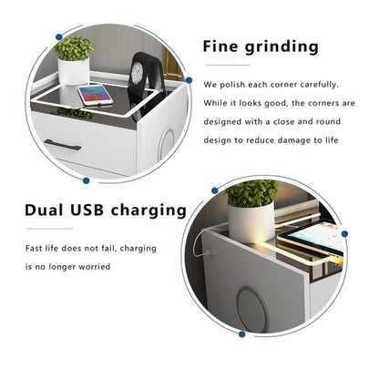 Smart LED Nightstand with 2 Drawers Charging Station Bluetooth Speaker