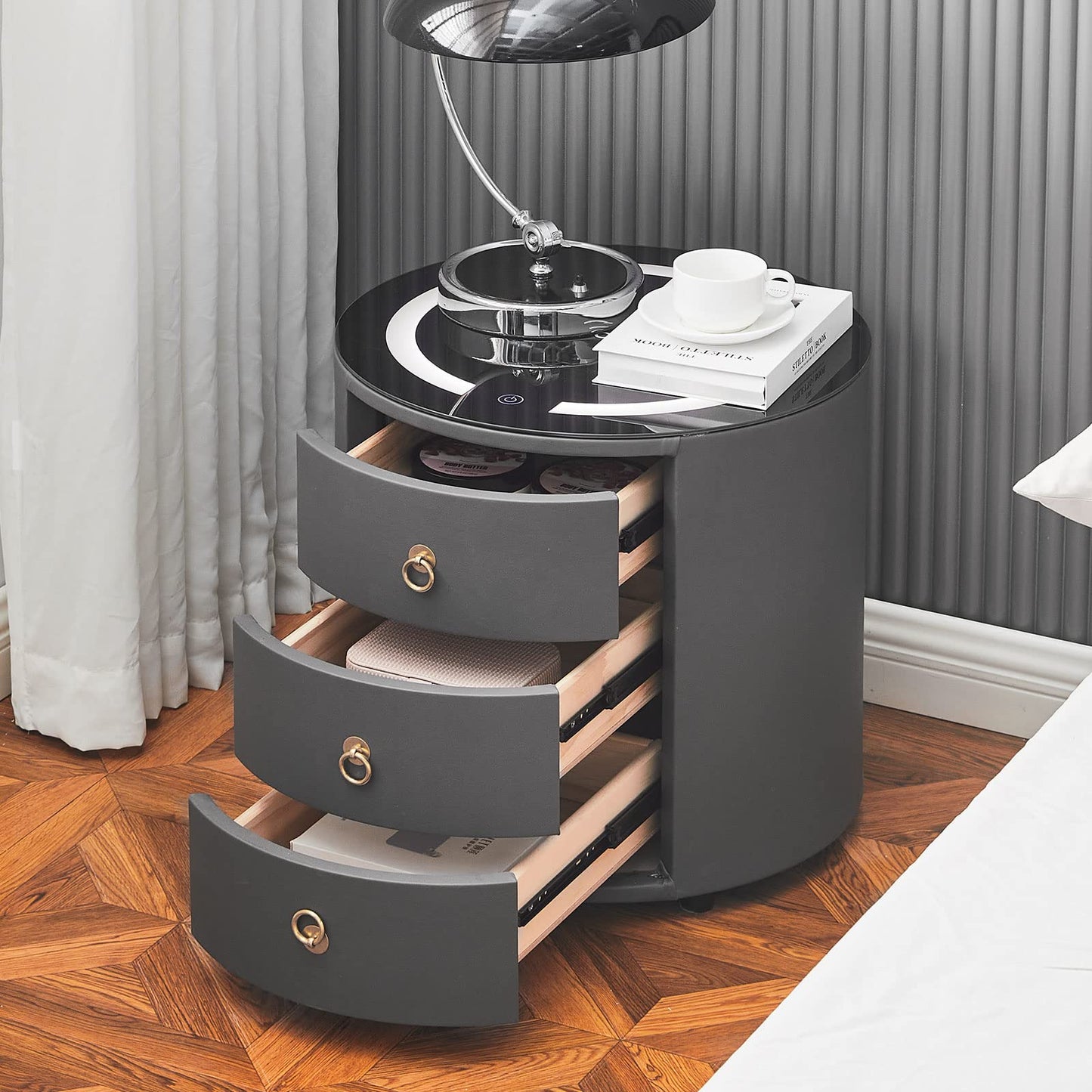 Set of 2 Smart Nightstands with Wireless Charging Station