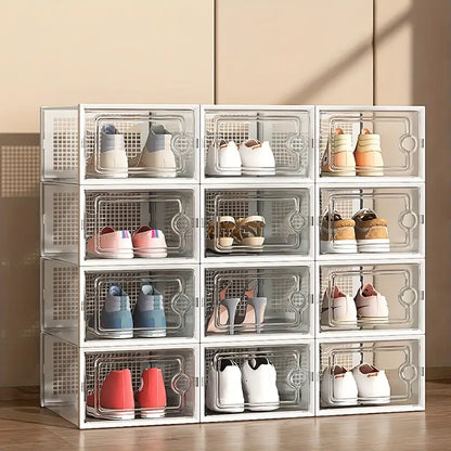 12pcs Thickened Transparent Shoe Boxes With Lid