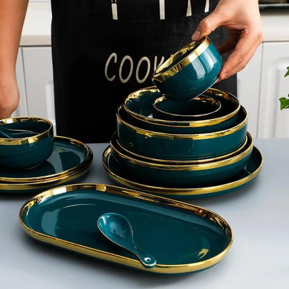 Luxurious Green Porcelain Dinnerware Set