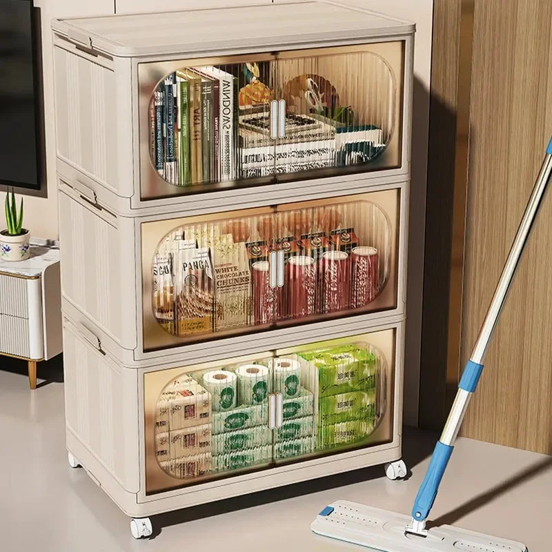 Double Opening Doors Large Capacity Collapsible Plastic Storage Bins with Lids and Wheels