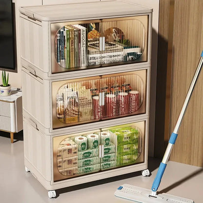 Double Opening Doors Large Capacity Collapsible Plastic Storage Bins with Lids and Wheels