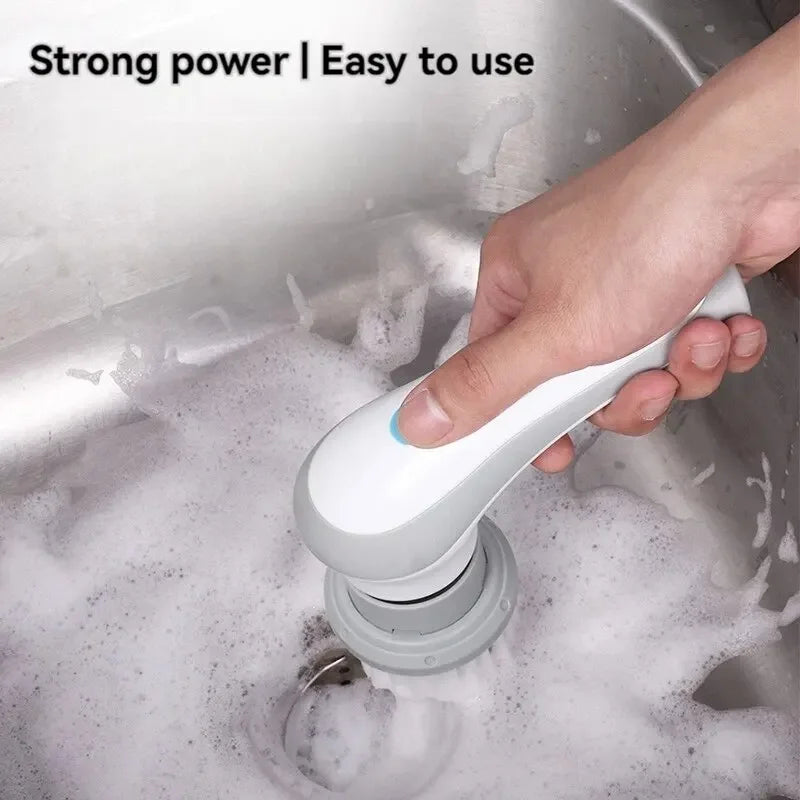 Multifunctional electric cleaning brush for bathroom, windows, kitchen, and automotive cleaning tools.