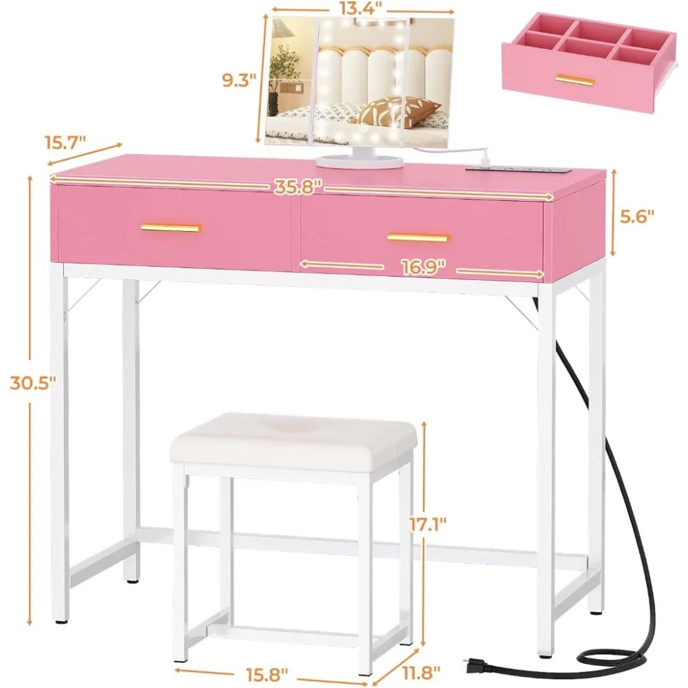 Pink Makeup Vanity with Lighted Mirror