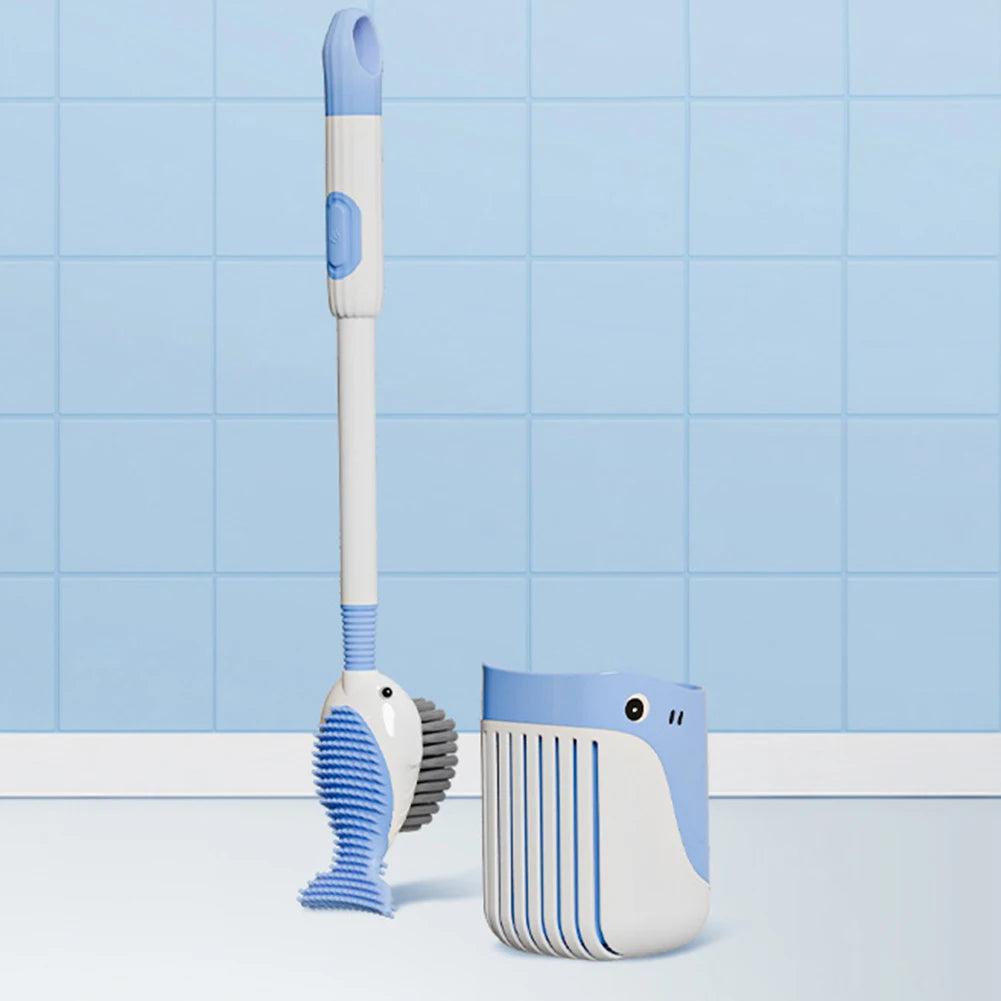 Cartoon Whale Toilet Brush with Wall Holder – Cute Bathroom Cleaning Tool