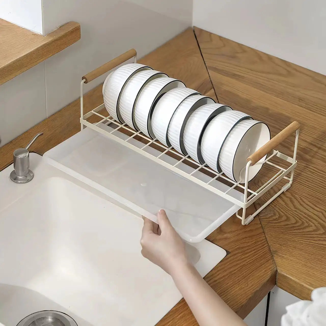 Utensil Storage Rack Kitchen Storage Rack Perforation-Free Drain Bowl Tray Rack Household Countertop Utensil Cabinet Rack