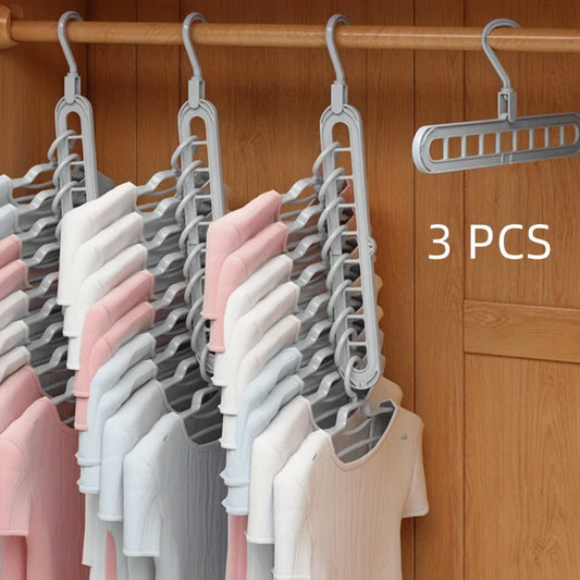 3pcs Foldable 9-Hole Hangers – Heavy Duty Space-Saving Closet Organizer