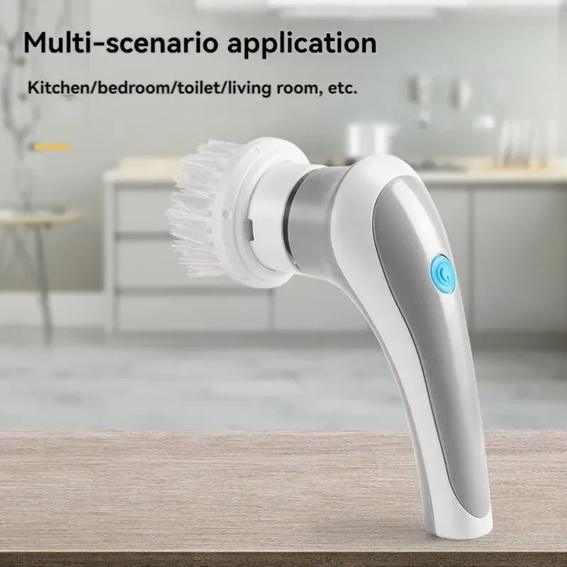 Multifunctional electric cleaning brush for bathroom, windows, kitchen, and automotive cleaning tools.