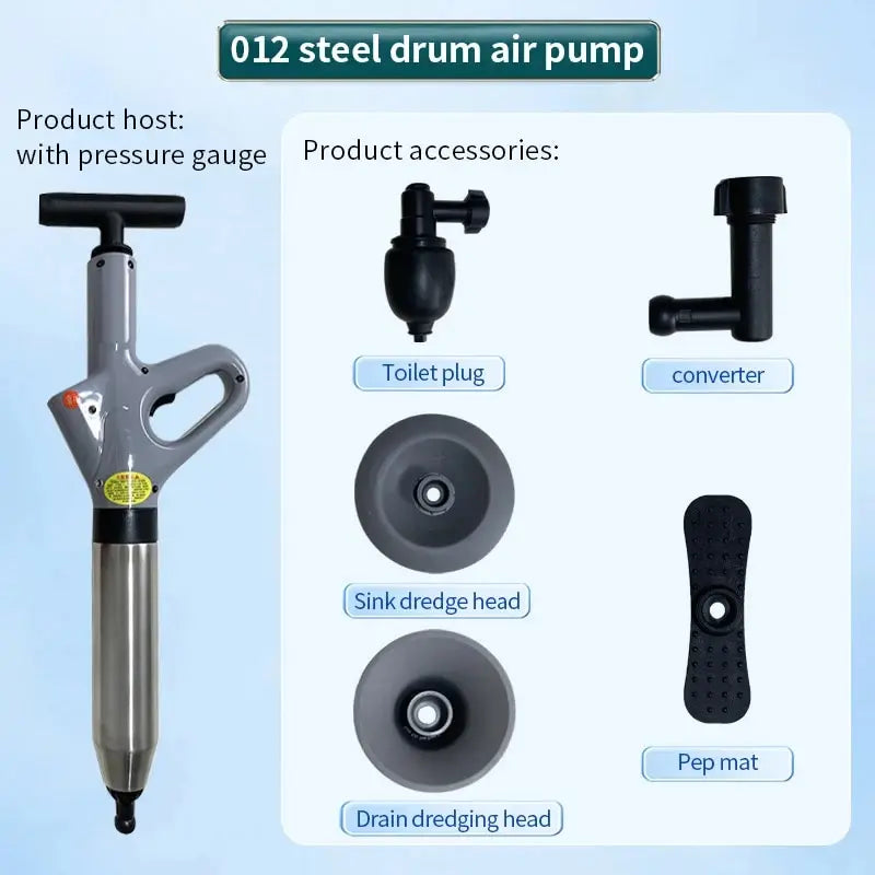 Stainless Steel Toilet Pipe Dredger Pneumatic Household High-pressure Dredging