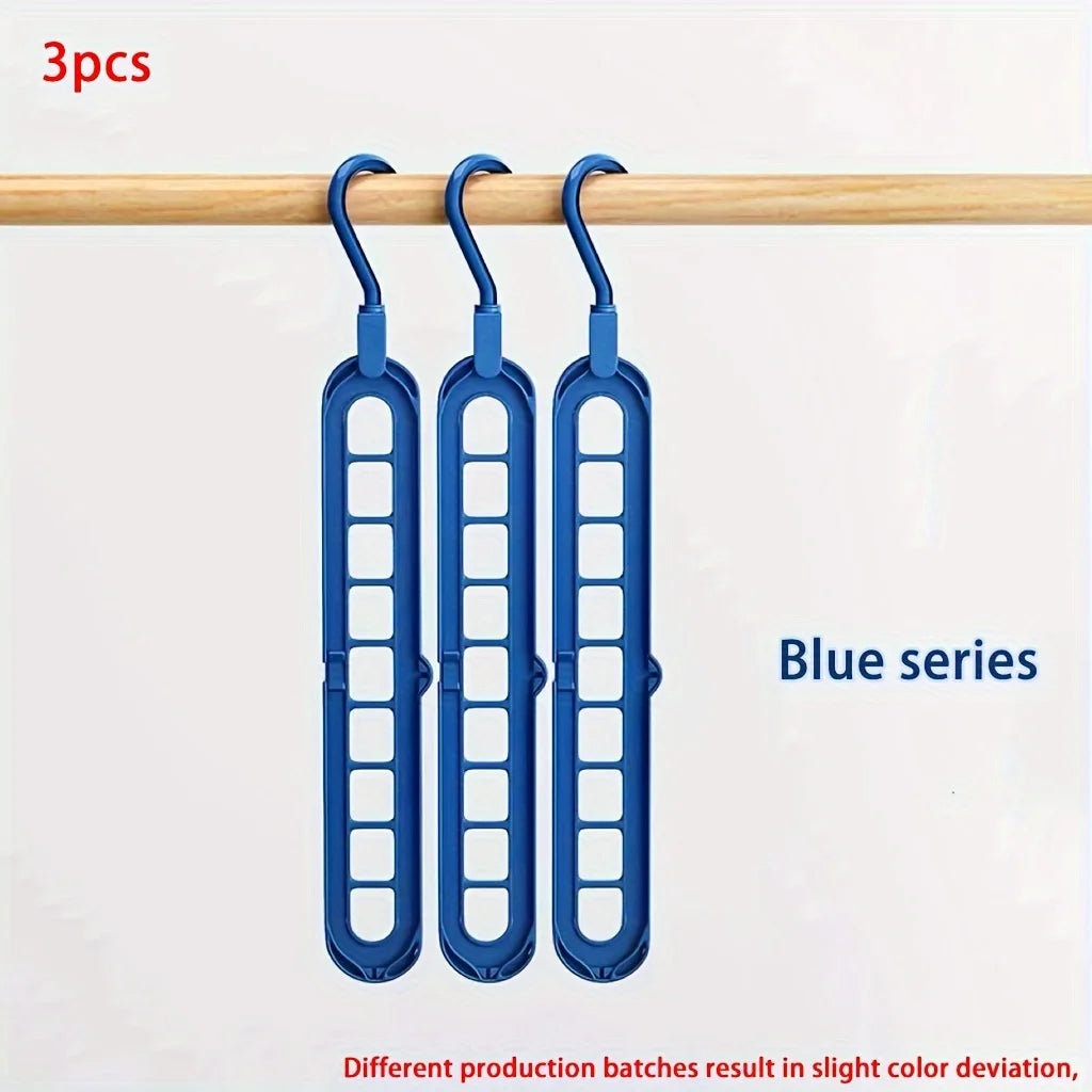 3pcs Foldable 9-Hole Hangers – Heavy Duty Space-Saving Closet Organizer