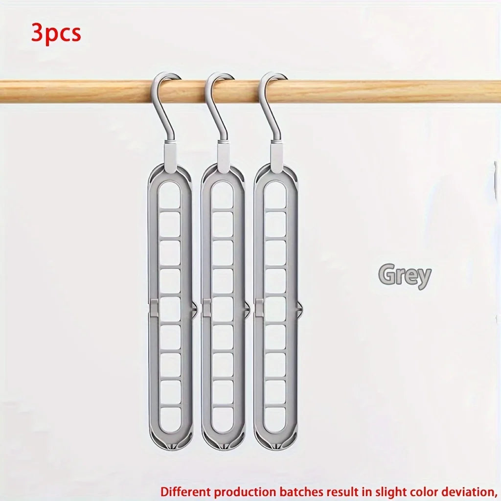 3pcs Foldable 9-Hole Hangers – Heavy Duty Space-Saving Closet Organizer