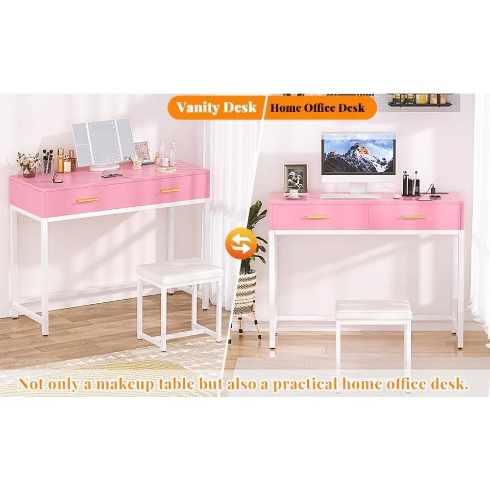 Pink Makeup Vanity with Lighted Mirror