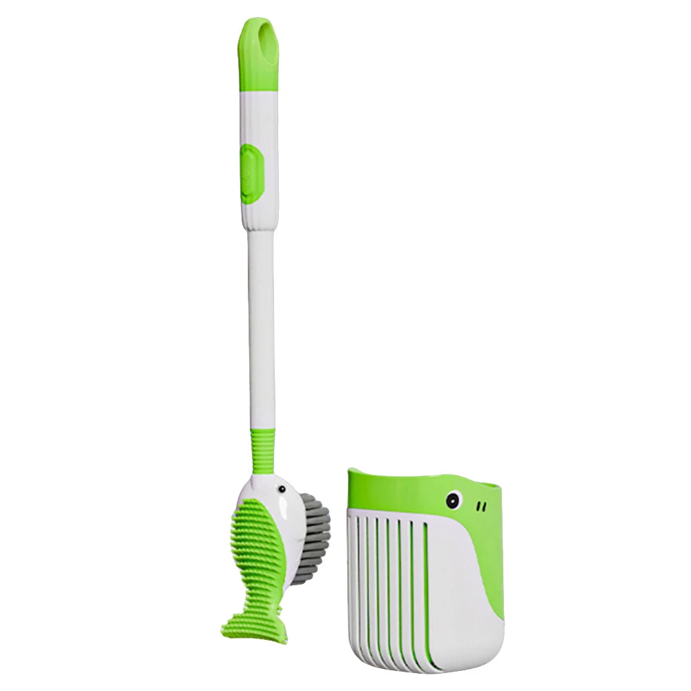 Cartoon Whale Toilet Brush with Wall Holder – Cute Bathroom Cleaning Tool