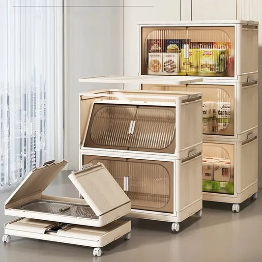 Double Opening Doors Large Capacity Collapsible Plastic Storage Bins with Lids and Wheels