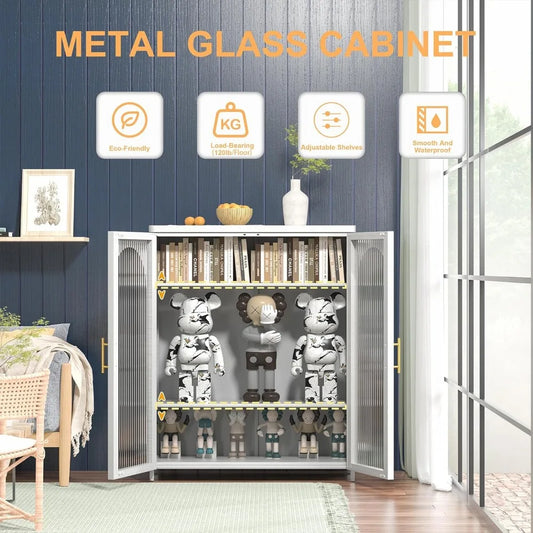 Metal Storage Cabinet with Glass Doors