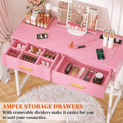 Pink Makeup Vanity with Lighted Mirror