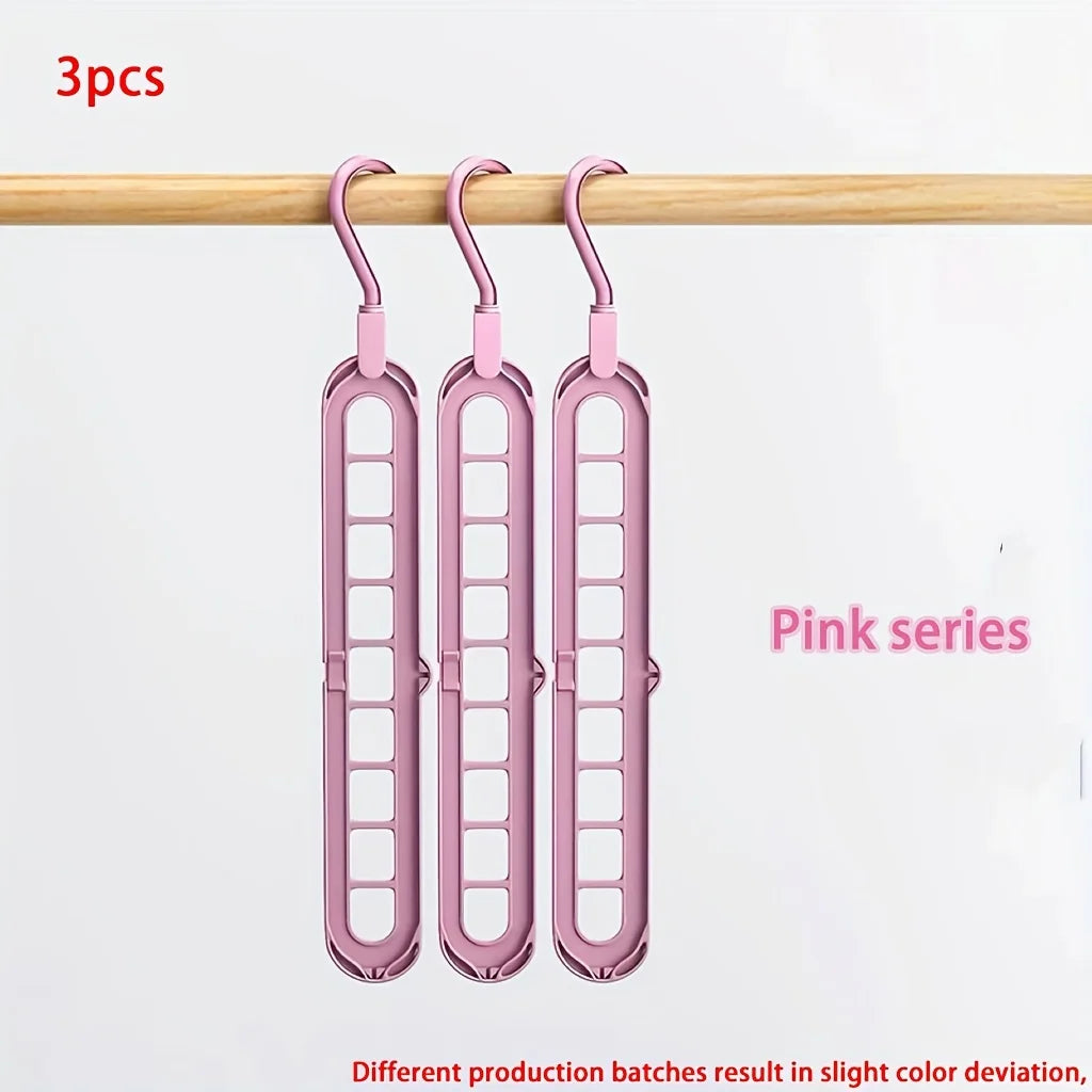 3pcs Foldable 9-Hole Hangers – Heavy Duty Space-Saving Closet Organizer
