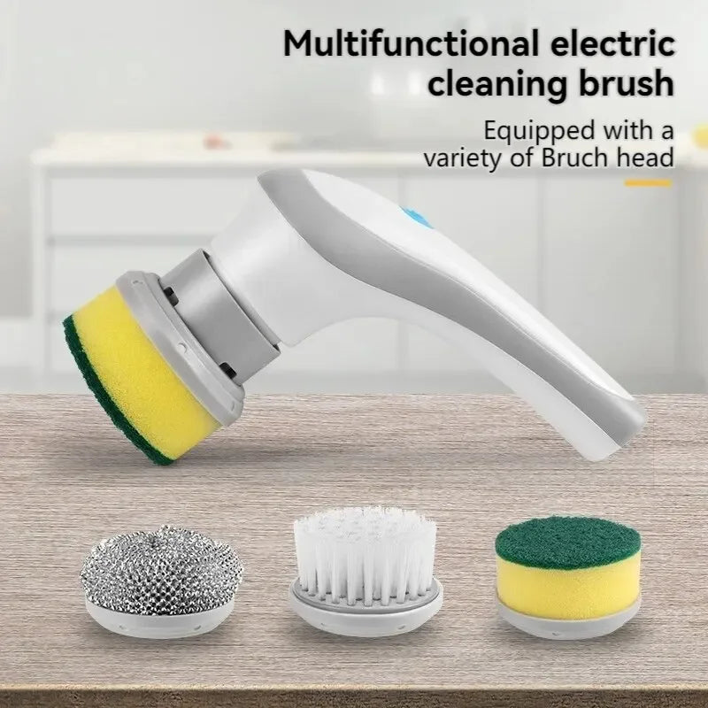 Multifunctional electric cleaning brush for bathroom, windows, kitchen, and automotive cleaning tools.
