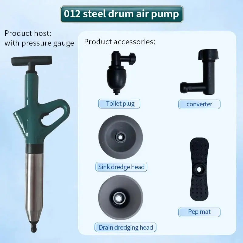 Stainless Steel Toilet Pipe Dredger Pneumatic Household High-pressure Dredging