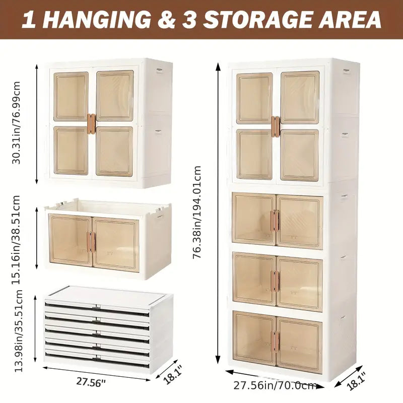 Wardrobe with Hanging Rod Folding Toddler Dresser with Double Doors