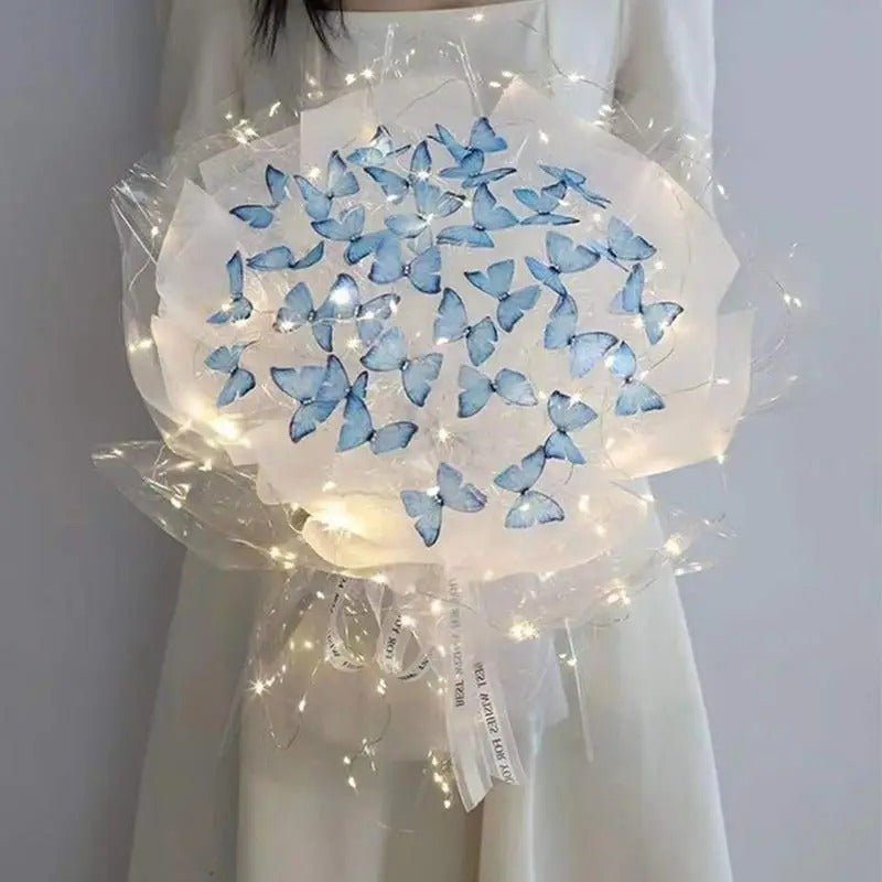 Artificial Butterfly Bouquet Material Kit - DIY Handmade Butterfly Flower Bouquets with LED Light