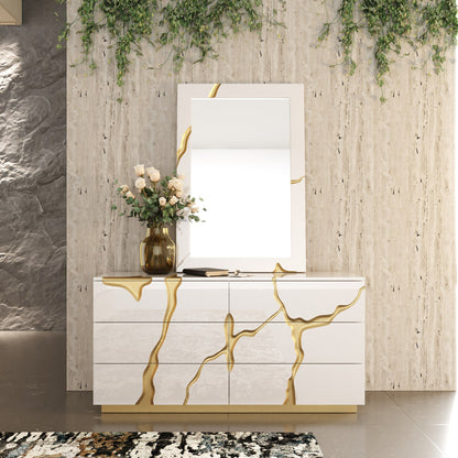 Modern Beige + White + Gold Bedroom Set