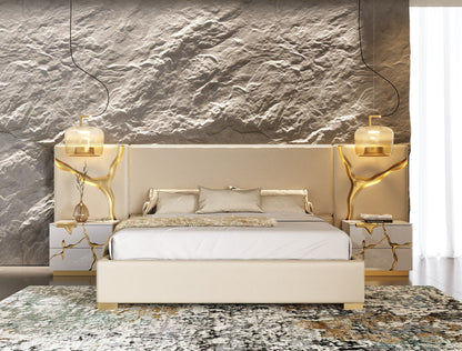 Modern Beige + White + Gold Bedroom Set