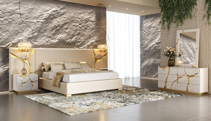 Modern Beige + White + Gold Bedroom Set