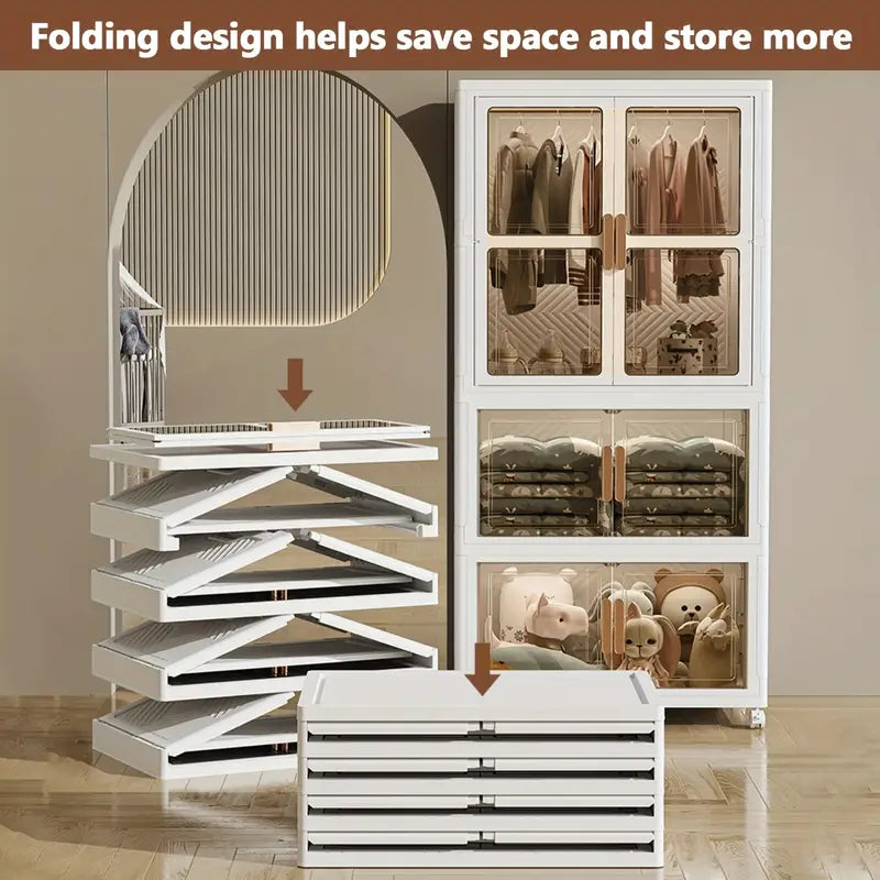 Wardrobe with Hanging Rod Folding Toddler Dresser with Double Doors