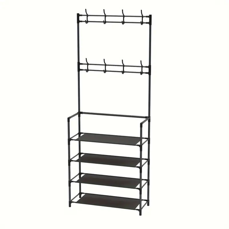 Free Standing Coat Rack  With 4-Layer Of Storage Shelves