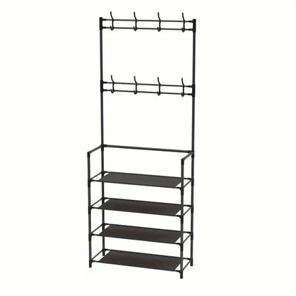 Free Standing Coat Rack  With 4-Layer Of Storage Shelves