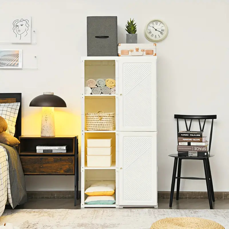 Modular Portable Closet Organizer With 8 Cubbies And 6 Doors