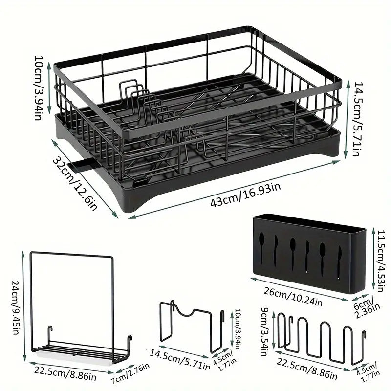 Countertop Layer Dish Drying Rack With Drain Tray And Utensil Holders