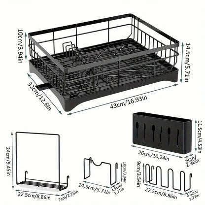 Countertop Layer Dish Drying Rack With Drain Tray And Utensil Holders